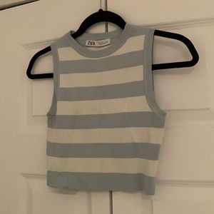 Sleeveless Cropped Striped Knit Shirt